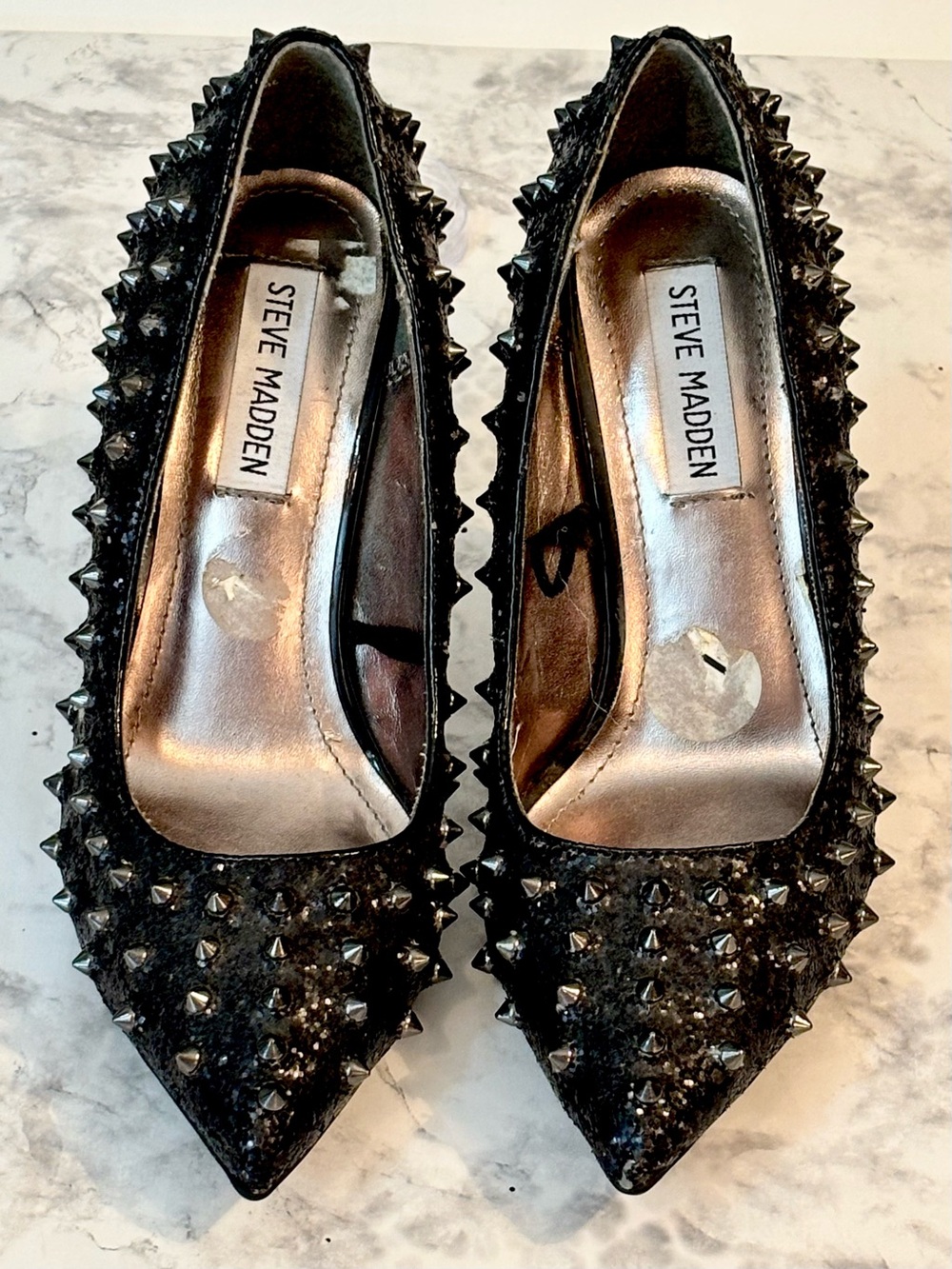 Steve Madden Black Studded Glitter Stiletto Heel - Picture 6 of 10